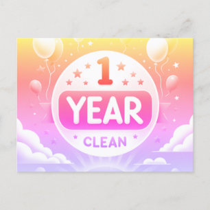 1 jaar Clean Sobriety briefkaart Neon Bright Pink