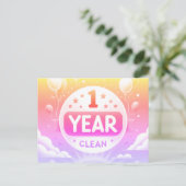 1 jaar Clean Sobriety briefkaart Neon Bright Pink (Staand voorkant)