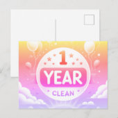 1 jaar Clean Sobriety briefkaart Neon Bright Pink (Voorkant / Achterkant)