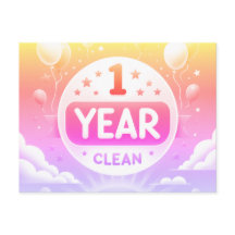 1 jaar Clean Sobriety briefkaart Neon Bright Pink