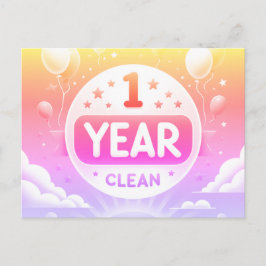 1 jaar Clean Sobriety briefkaart Neon Bright Pink