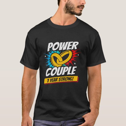 1 jaar Comic Super Power Couple 1st Jubileum T-shirt (Voorkant)
