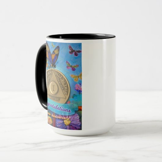 1 Jaar CUSTOM NAME AA Vlinders Bloemen Mok (Voorkant links)