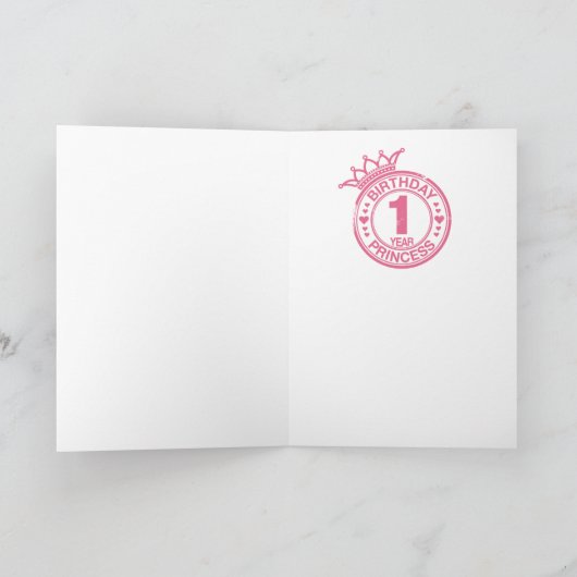 1 jaar - de Prinses van de Verjaardag - roze Kaart (Binnen)