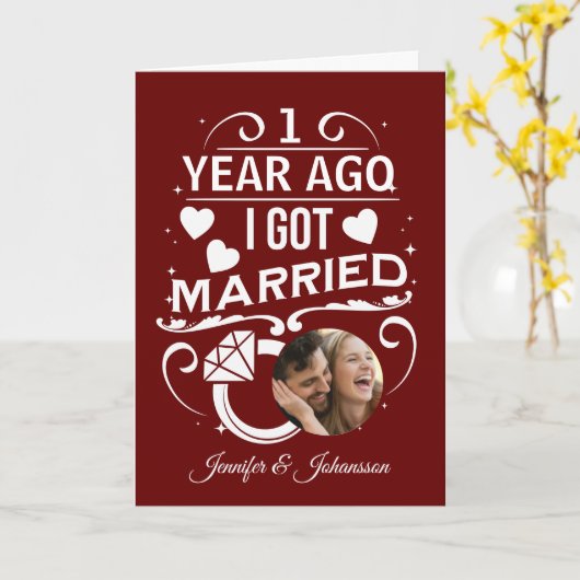 1 jaar geleden werd ik gehuwd Jubileum van de eers Kaart (Gele Bloem)