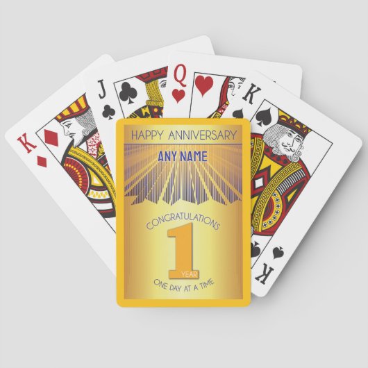 1 Jaar | Golden Ray 12 Stappen Aangepaste NAAM Pokerkaarten (Achterkant)