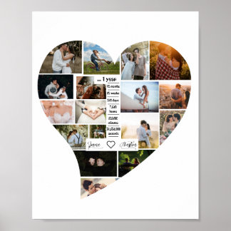 1 jaar Jubileum — Heart Shaped Photo Collage Poster