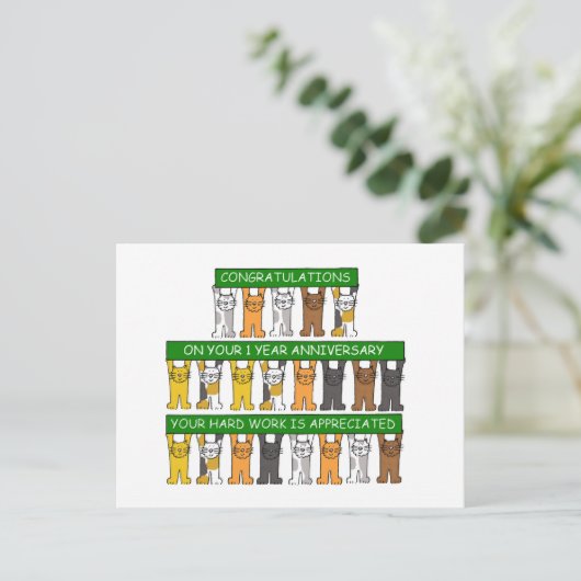 1 jaar Jubileum voor werknemers Briefkaart (Staand voorkant)