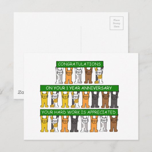 1 jaar Jubileum voor werknemers Briefkaart (Voorkant / Achterkant)
