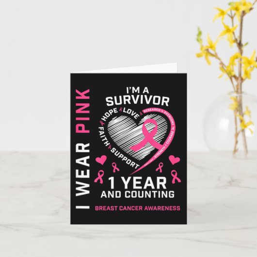 1 jaar kanker gratis mam roze bewustzijn borstkank kaart (Gele Bloem)