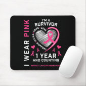 1 jaar kanker gratis mam roze bewustzijn borstkank muismat (Met muis)