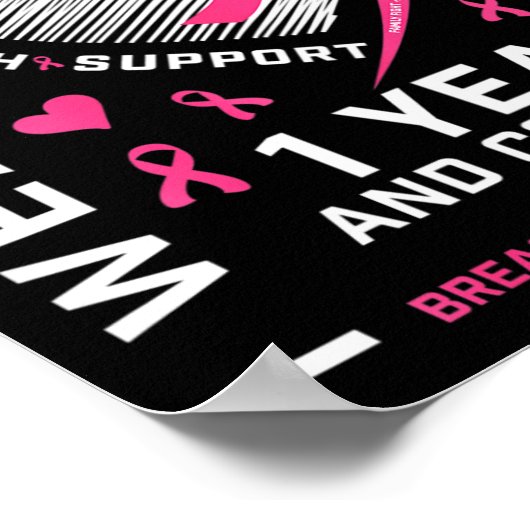 1 jaar kanker gratis mam roze bewustzijn borstkank poster (Hoek)