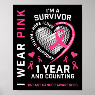 1 jaar kanker gratis mam roze bewustzijn borstkank poster