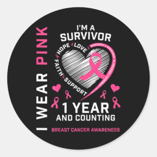 1 jaar kanker gratis mam roze bewustzijn borstkank ronde sticker