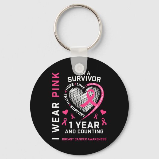 1 jaar kanker gratis mam roze bewustzijn borstkank sleutelhanger (Voorkant)
