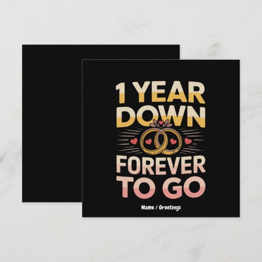 1 jaar naar beneden om het Jubileum van de eerste  Kaart (Voorkant / Achterkant)