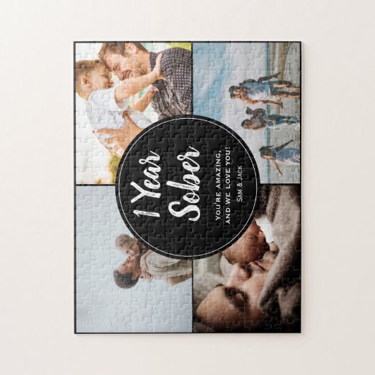 1 jaar nuchter, 4 fotocollage, aangepaste naam legpuzzel (Verticaal)