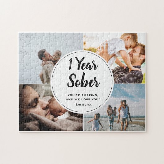 1 jaar nuchter, 4 fotocollage, aangepaste naam legpuzzel (Horizontaal)