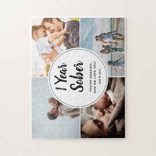 1 jaar nuchter, 4 fotocollage, aangepaste naam legpuzzel (Verticaal)