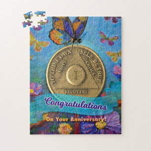 1 Jaar Nuchter Jubileummunt Vlinders Bloemen Legpuzzel