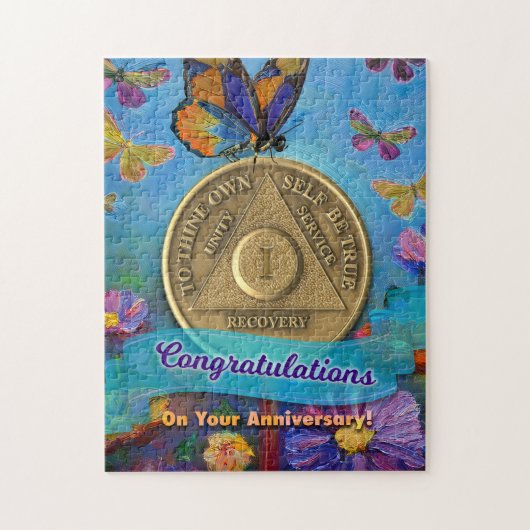 1 Jaar Nuchter Jubileummunt Vlinders Bloemen Legpuzzel (Verticaal)