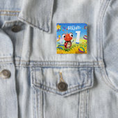 1 jaar oud Custom verjaardagsbadge Little Ladybug  Vierkante Button 5,1 Cm (In situ)