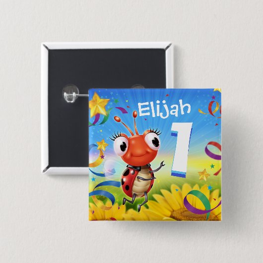 1 jaar oud Custom verjaardagsbadge Little Ladybug  Vierkante Button 5,1 Cm (Voorkant /achterkant)