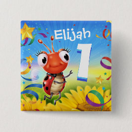 1 jaar oud Custom verjaardagsbadge Little Ladybug  Vierkante Button 5,1 Cm
