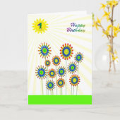 1 jaar oud, een Happy Flowers kaart (Gele Bloem)