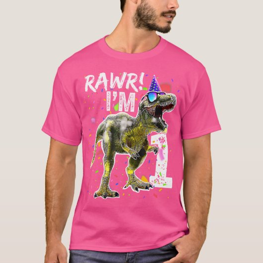 1 Jaar Oud Shirt 1e Verjaardag Jongen T Rex Dinosa (Voorkant)