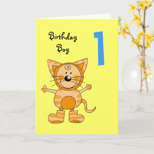 1 jaar oud verjaardag jongen kaart (Gele Bloem)