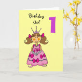 1 jaar oude prinses (bruin haar) kaart (Gele Bloem)