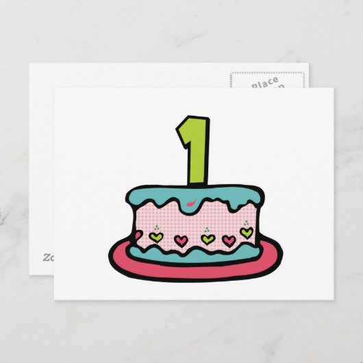 1 jaar oude verjaardagsCake Briefkaart (Voorkant / Achterkant)
