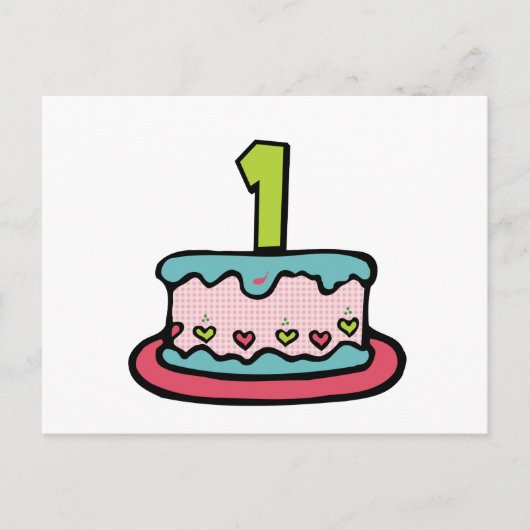 1 jaar oude verjaardagsCake Briefkaart (Voorkant)
