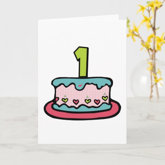 1 jaar oude verjaardagsCake Kaart (Gele Bloem)