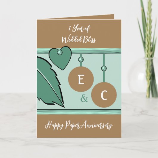1 jaar papierdag initiaal groen bruin kaart (Voorkant)