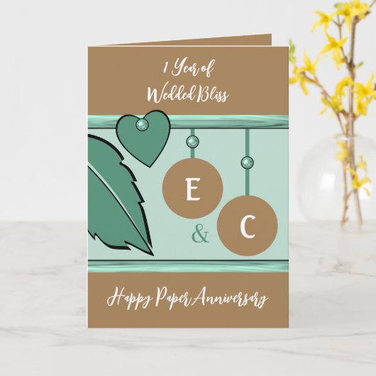 1 jaar papierdag initiaal groen bruin kaart (Gele Bloem)