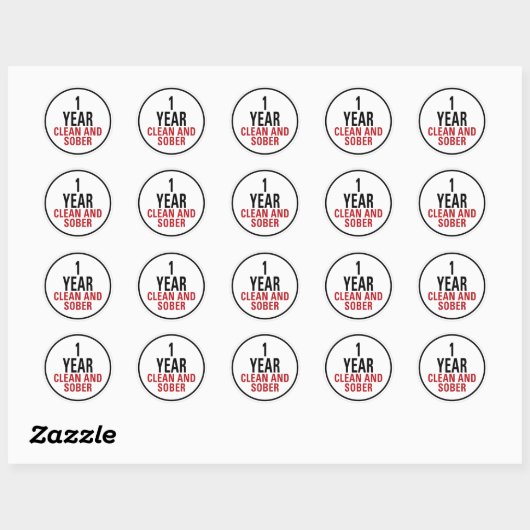 1 jaar reinigen en Sober Ronde Sticker (Vel)