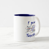 1 jaar samen tweekleurige koffiemok (Voorkant rechts)