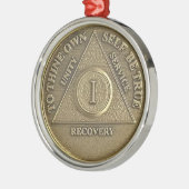 1 jaar Sober Jubileum Medallion Metalen Ornament (Links)