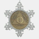 1 jaar Sober Jubileum Medallion Tin Sneeuwvlok Ornament (Voorkant)