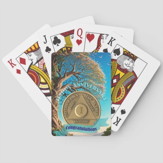 1 Jaar Sober Jubileum Munt Boom van het Leven Pokerkaarten (Achterkant)
