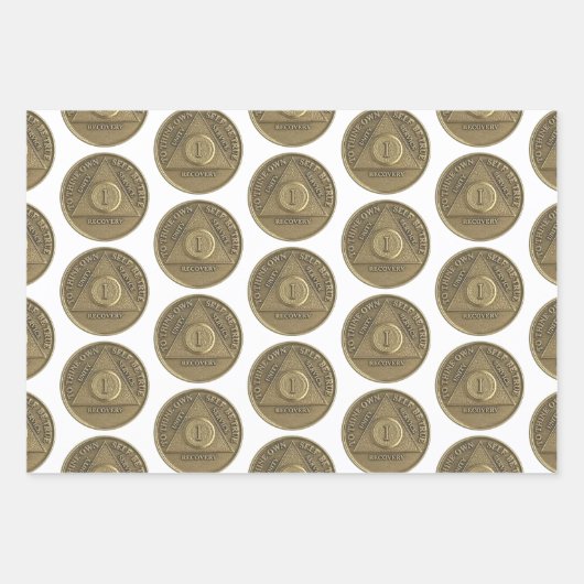 1 jaar Sober Recovery Jubileum Coin Inpakpapier Vel (Voorkant)