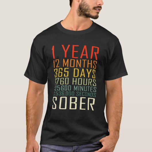 1 jaar soberheid Jubileum Vintage 1 jaar nuchter T-shirt (Voorkant)