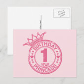 1 jaar - Verjaardag Prinses - roze Briefkaart (Voorkant / Achterkant)
