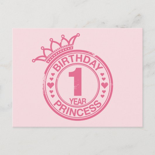 1 jaar - Verjaardag Prinses - roze Briefkaart (Voorkant)