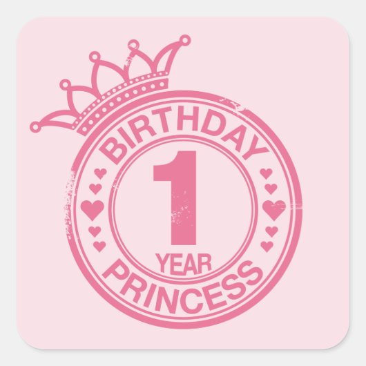 1 jaar - Verjaardag Prinses - roze Vierkante Sticker (Voorkant)