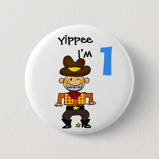1-jarige cowboy ronde button 5,7 cm (Voorkant)