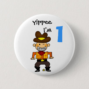 1-jarige cowboy ronde button 5,7 cm