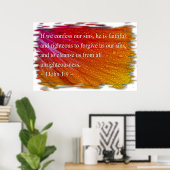 1 Johannes 1:9 over het wit Poster (Thuiskantoor)